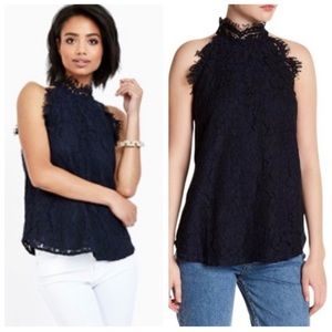 Olivia Gray Navy Eyelash Lace Halter Top Blouse